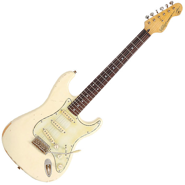 Vintage V6MRTBG Thomas Blug Signature American Alder Body SSS Pickup Electric Guitar Distressed Vintage White (V6 MRTBG)