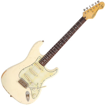 Vintage V6MRTBG Thomas Blug Signature American Alder Body SSS Pickup Electric Guitar Distressed Vintage White (V6 MRTBG)