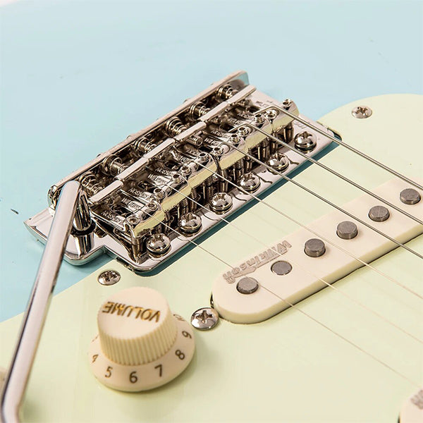 Vintage V6MRLB Icon Series Eastern Poplar Body SSS Pickup Electric Guitar Distressed Laguna Blue (V6 MRLB)