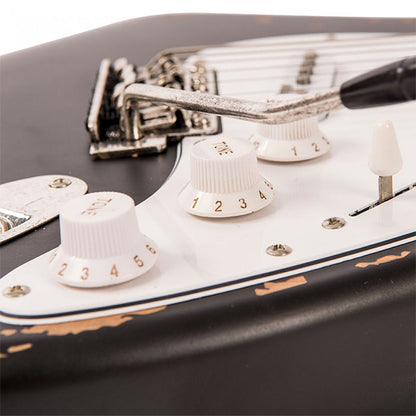 Vintage V6MRBK Icon Series Eastern Poplar Body SSS Pickup Electric Guitar Distressed Boulevard Black (V6 MRBK)