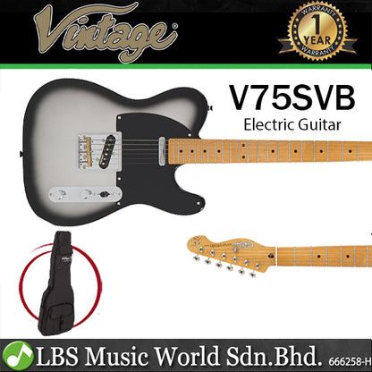 Vintage V75SVB 25th Anniversary Series Electric Guitar Silver Burst (V75)