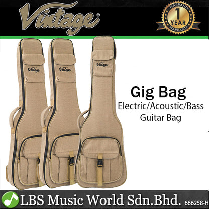 Vintage Guitar Carry Gig Bag with Logo - Soft Case for Electric, Bass and Acoustic
