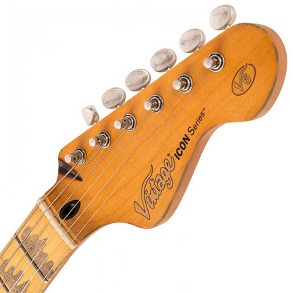 Vintage V6MRBK Icon Series Eastern Poplar Body SSS Pickup Electric Guitar Distressed Boulevard Black (V6 MRBK)