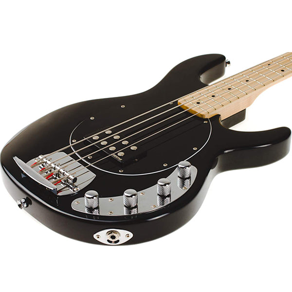 Vintage V964BLK Reissued Series Eastern Poplar Body Bolt On 4 String Active Pickup Electric Bass Guitar Gloss Black (V964 BLK)