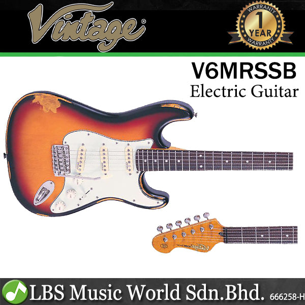 Vintage V6MRSSB Icon Series Eastern Poplar Body HSS Pickup Electric Guitar Distressed Sunburst (V6 MRSSB)