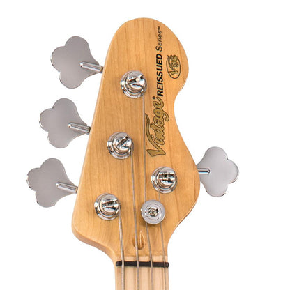 Vintage V964BLK Reissued Series Eastern Poplar Body Bolt On 4 String Active Pickup Electric Bass Guitar Gloss Black (V964 BLK)