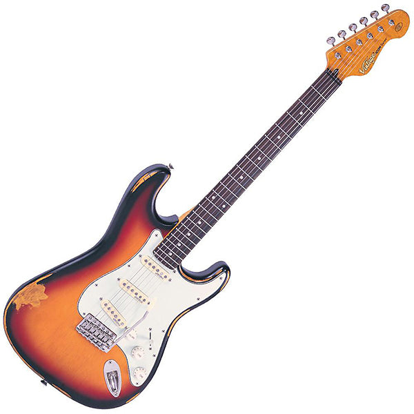 Vintage V6MRSSB Icon Series Eastern Poplar Body HSS Pickup Electric Guitar Distressed Sunburst (V6 MRSSB)