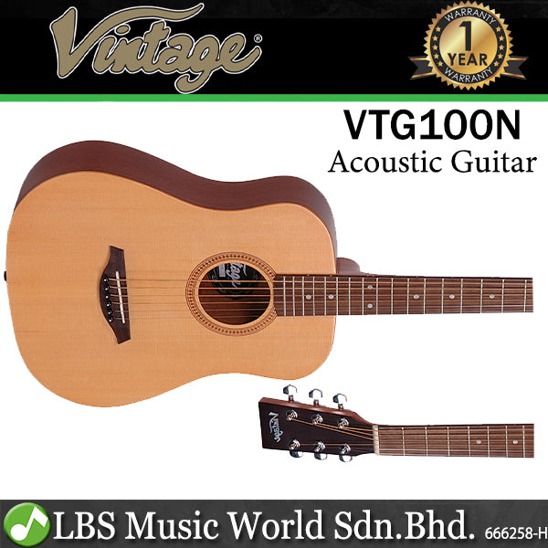 Vintage VTG100N Travel Guitar Series Solid Spruce Top Acoustic Guitar With Bag Natural (VTG 100N)