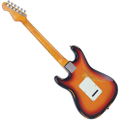 Vintage V6MRSSB Icon Series Eastern Poplar Body HSS Pickup Electric Guitar Distressed Sunburst (V6 MRSSB)