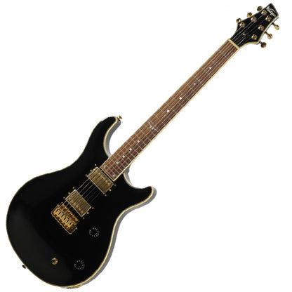 Vintage VRS100C Rock Series Eastern Poplar Body Neck Thru HH Pickup Electric Guitar Gloss Black (VRS 100C)