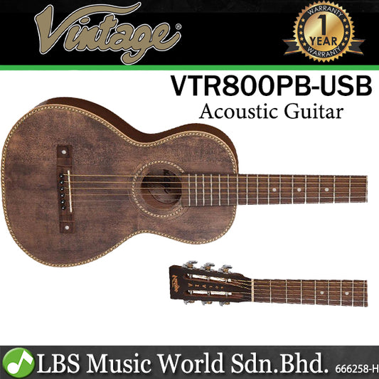 Vintage VTR800PB-USB Paul Brett Signature Solid Sitka Spruce Top Travel Acoustic Electric Guitar (VTR 800PB-USB)