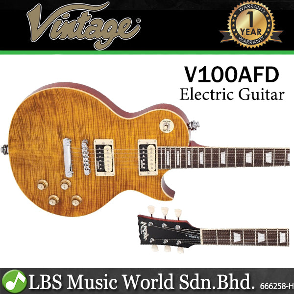 Vintage V100AFD Reissued Series Mahagony Body HH Pickup Electric Guitar Flamed Amber (V100 AFD)
