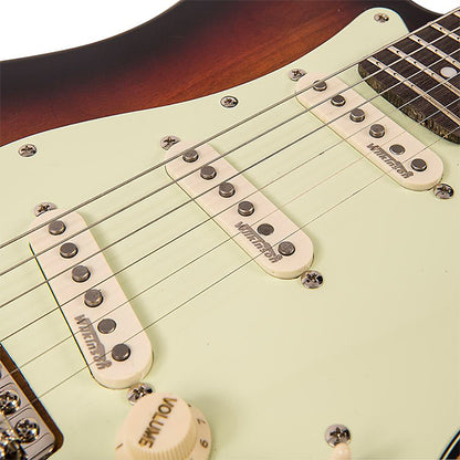 Vintage V6MRSSB Icon Series Eastern Poplar Body HSS Pickup Electric Guitar Distressed Sunburst (V6 MRSSB)