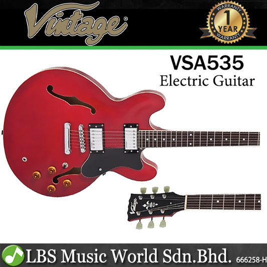 Vintage VSA535 Semi Acoustic Maple Slim Hollow Body Electric Guitar Cherry Red (VSA 535)