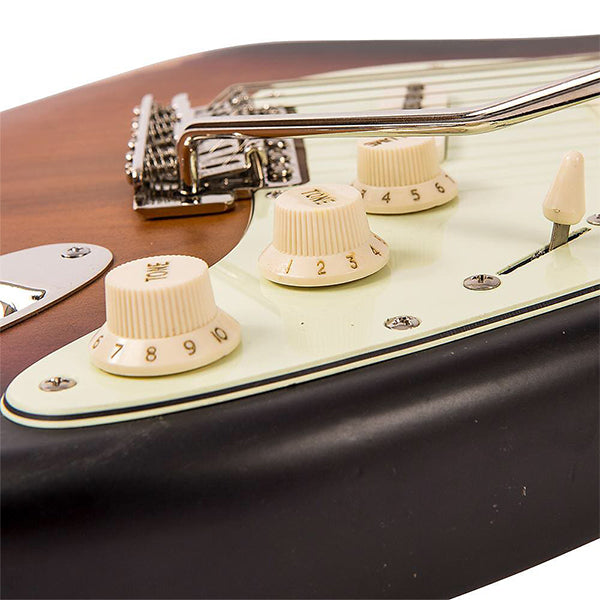 Vintage V6MRSSB Icon Series Eastern Poplar Body HSS Pickup Electric Guitar Distressed Sunburst (V6 MRSSB)