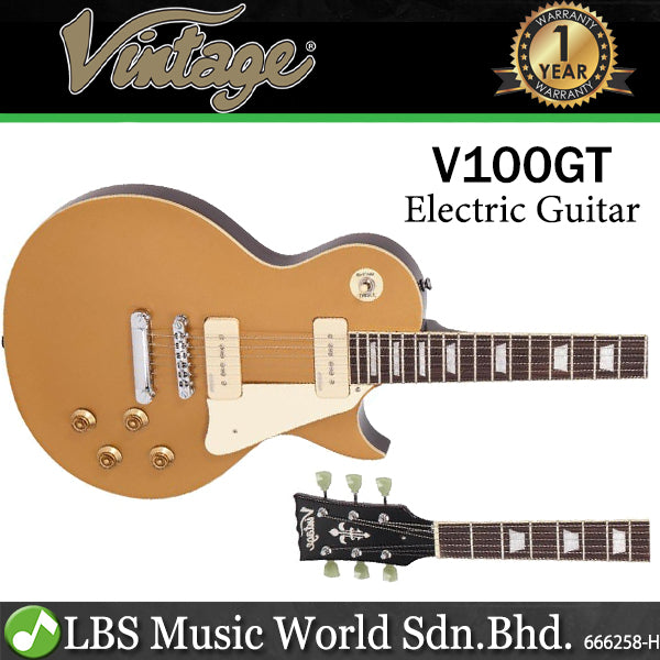Vintage V100GT Reissued Series Mahagony Body HH Pickup Electric Guitar Gold Top (V100 GT)
