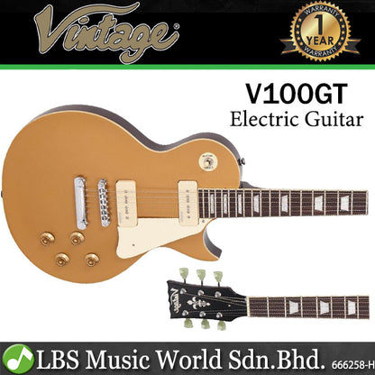 Vintage V100GT Reissued Series Mahagony Body HH Pickup Electric Guitar Gold Top (V100 GT)