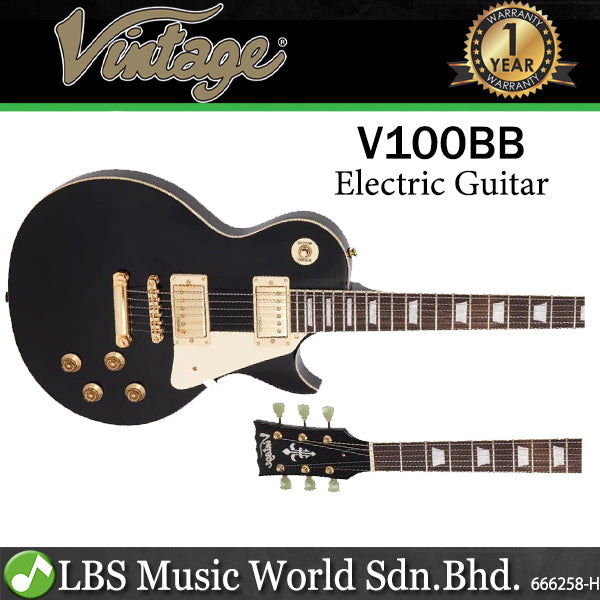 Vintage V100BB Reissued Series Mahagony Body HH Pickup Gold Hardware Electric Guitar Gloss Black (V100 BB)