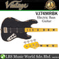 Vintage VJ74MRBK Icon Series 4 Strings Eastern Poplar Body Bolt On Jazz Electric Bass Guitar Distressed Black (VJ74 MRBK)