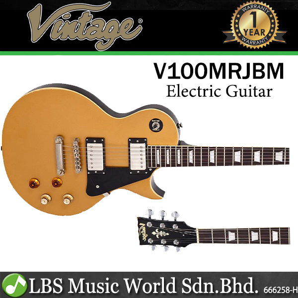 Vintage V100MRJBM Icon Series Mahagony Body HH Pickup Electric Guitar Distressed Gold Top (V100 MRJBM)