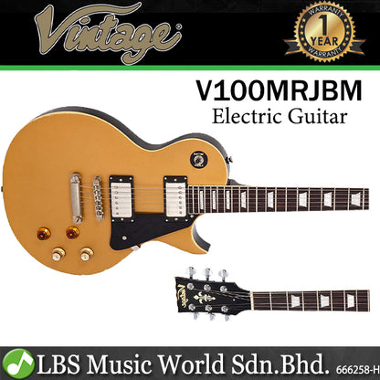 Vintage V100MRJBM Icon Series Mahagony Body HH Pickup Electric Guitar Distressed Gold Top (V100 MRJBM)