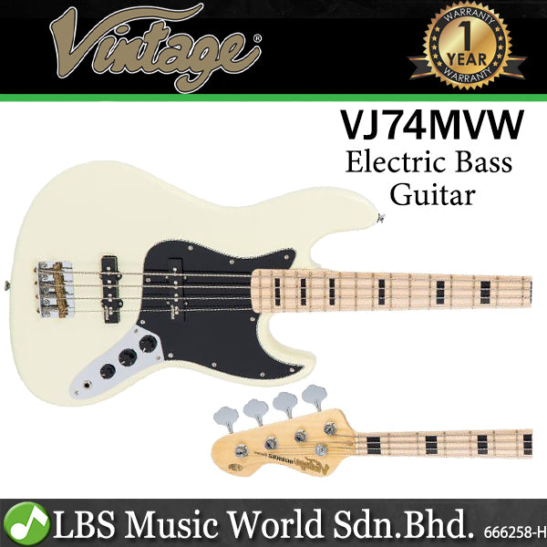 Vintage VJ74MVW Icon Series 4 Strings Eastern Poplar Body Bolt On Jazz Electric Bass Guitar Vintage White (VJ74 MVW)