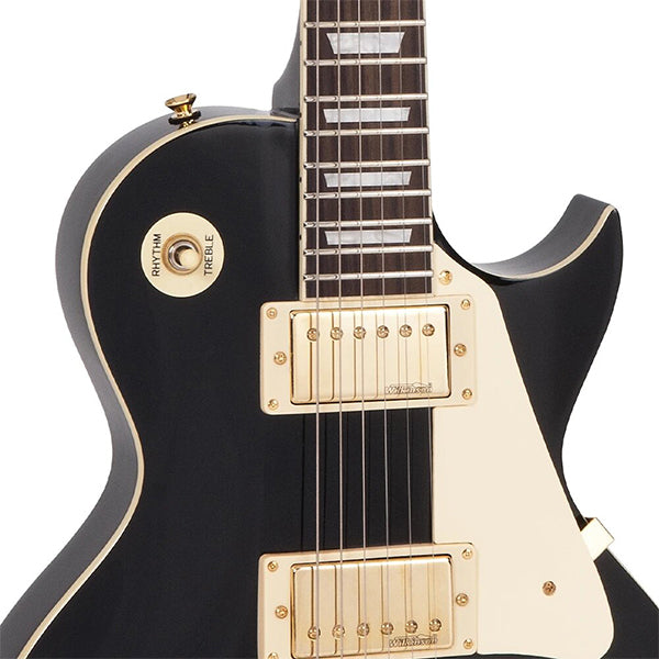Vintage V100BB Reissued Series Mahagony Body HH Pickup Gold Hardware Electric Guitar Gloss Black (V100 BB)