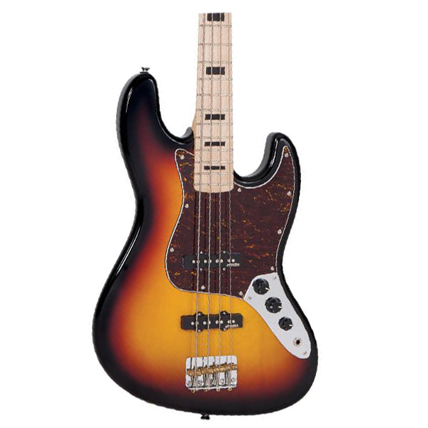 Vintage VJ74MSSB Icon Series 4 Strings Eastern Poplar Body Bolt On Jazz Electric Bass Guitar Sunset Sunburst (VJ74 MSSB)