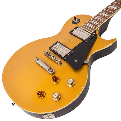 Vintage V100MRJBM Icon Series Mahagony Body HH Pickup Electric Guitar Distressed Gold Top (V100 MRJBM)