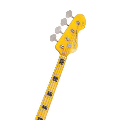 Vintage VJ74MRBK Icon Series 4 Strings Eastern Poplar Body Bolt On Jazz Electric Bass Guitar Distressed Black (VJ74 MRBK)