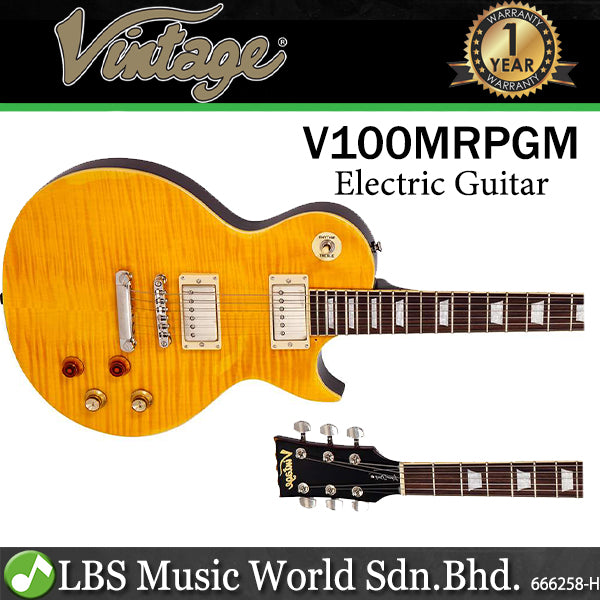 Vintage V100MRPGM Icon Series Mahagony Body HH Pickup Electric Guitar Distressed Lemon Drop (V100 MRPGM)