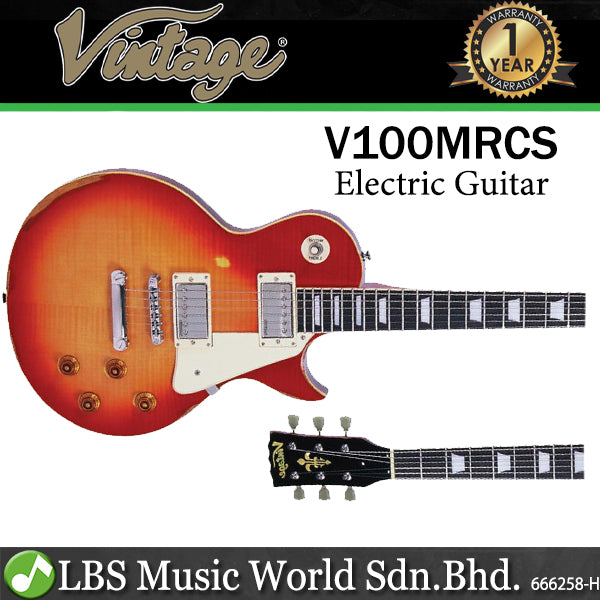 Vintage V100MRCS Icon Series Mahagony Body HH Pickup Electric Guitar Distressed Cherry Sunburst (V100 MRCS)