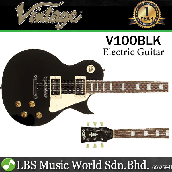 Vintage V100BLK Reissued Series Mahagony Body HH Pickup Electric Guitar Gloss Black (V100 BLK)