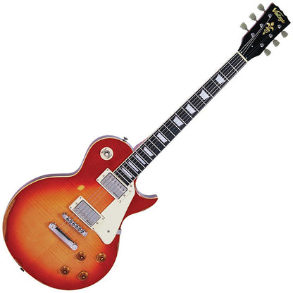 Vintage V100MRCS Icon Series Mahagony Body HH Pickup Electric Guitar Distressed Cherry Sunburst (V100 MRCS)