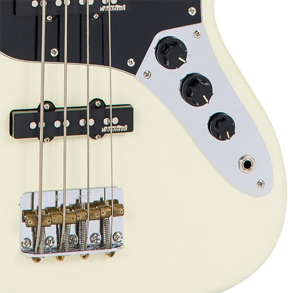 Vintage VJ74MVW Icon Series 4 Strings Eastern Poplar Body Bolt On Jazz Electric Bass Guitar Vintage White (VJ74 MVW)