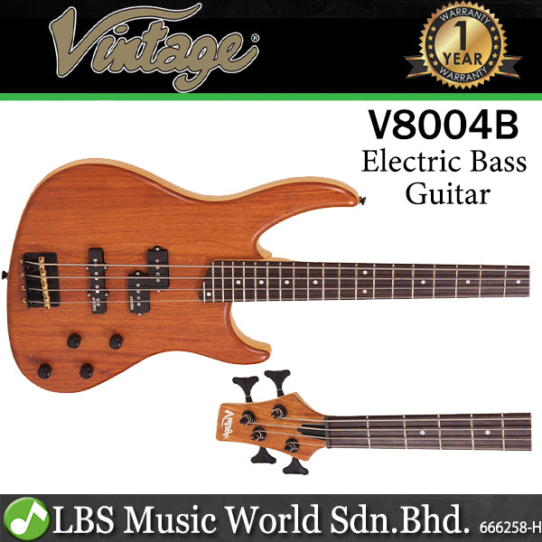 Vintage V8004B 4 String Eastern Poplar Body Bolt On Electric Bass Guitar Bubinga (V800 4B)