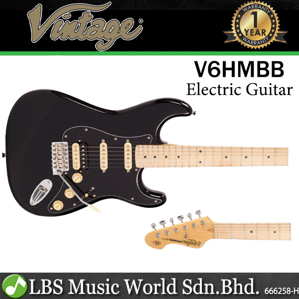 Vintage V6HMBB Reissued Series American Alder Body HSS Pickup Electric Guitar Boulevard Black (V6 HMBB)
