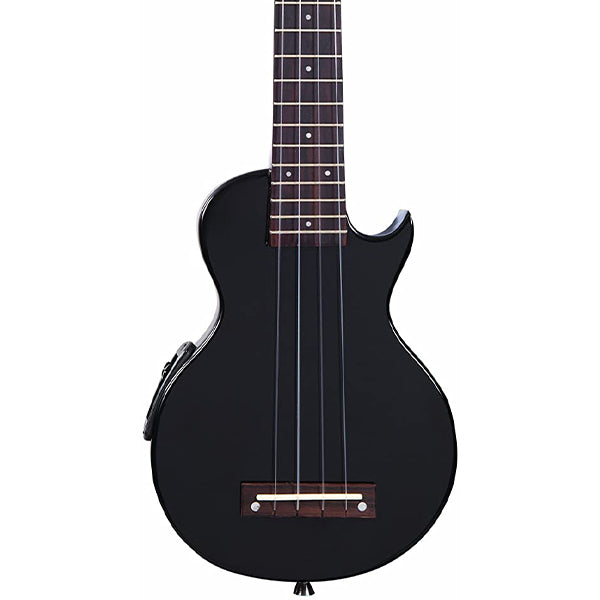 Vintage VUKE1BK Eastern Poplar Body Soprano Size Piezo Pickup Electric Ukulele Hawaii Guitar Gloss Black (VUKE 1BK)