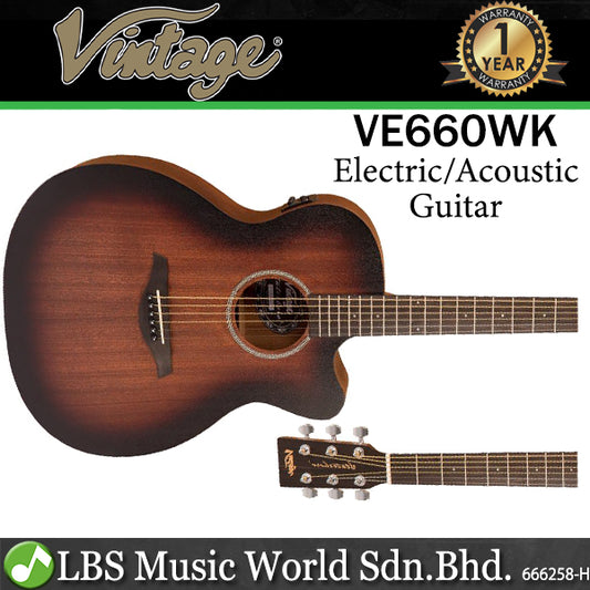 Vintage VE660WK 40 Inch Orchestra Mahogany Body Statesboro Electro Acoustic Guitar Whisky Sour (VE 660WK)