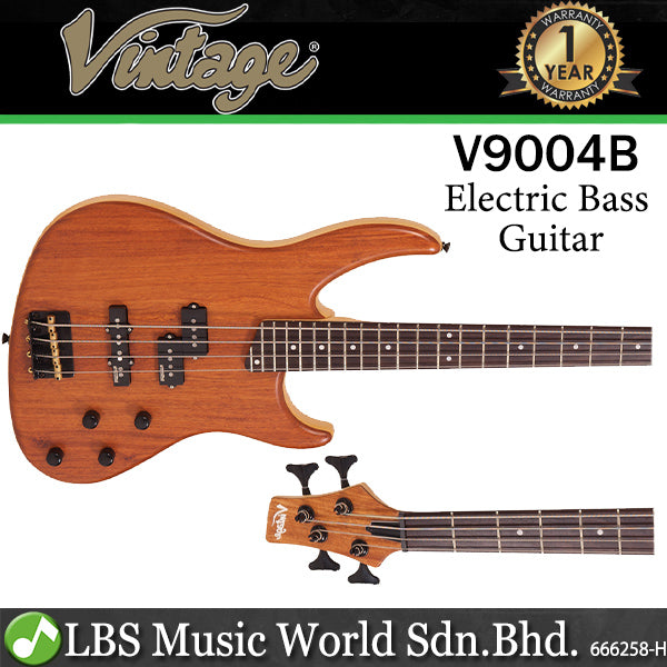 Vintage V9004B Bubinga Body Bolt On 4 String Active Pickup Electric Bass Guitar Natural (V900 4B)