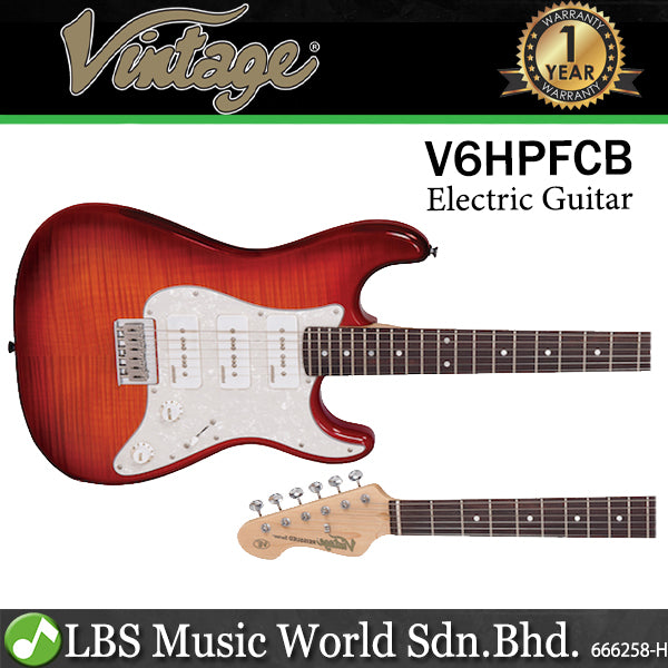 Vintage V6HPFCB Custom Spec P90 Style Pickup Alder Body Hardtail Electric Guitar Flame Cherry Burst (V6H PFCB)