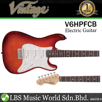 Vintage V6HPFCB Custom Spec P90 Style Pickup Alder Body Hardtail Electric Guitar Flame Cherry Burst (V6H PFCB)