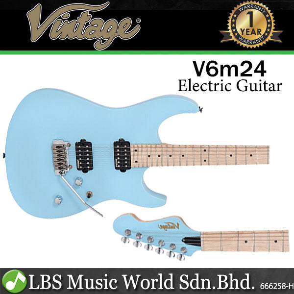 Vintage V6M24LB Reissued American Alder Body HH Pickup Electric Guitar Laguna Blue (V6M 24LB)