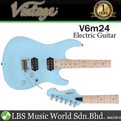 Vintage V6M24LB Reissued American Alder Body HH Pickup Electric Guitar Laguna Blue (V6M 24LB)