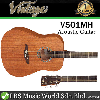 Vintage V501MH Dreadnought Solid Sitka Spruce Top Acoustic Guitar Satin Mahogany (V501 MH)