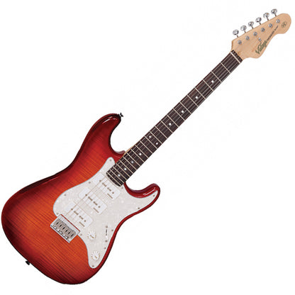 Vintage V6HPFCB Custom Spec P90 Style Pickup Alder Body Hardtail Electric Guitar Flame Cherry Burst (V6H PFCB)