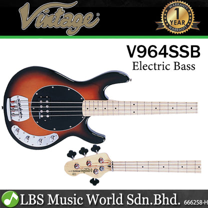 Vintage V964SSB Reissued Eastern Poplar Body 4-String Active Bass Sunset Sunburst (V96 4SSB)