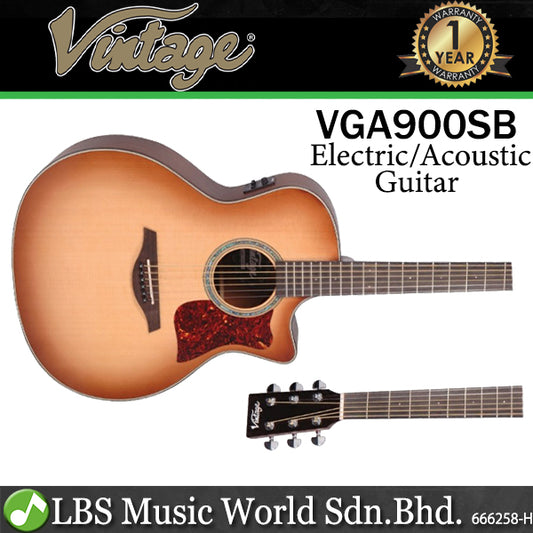 Vintage VGA900SB Solid Spruce Top Grand Auditorium Electro Acoustic Guitar Sunburst (VGA 900SB)
