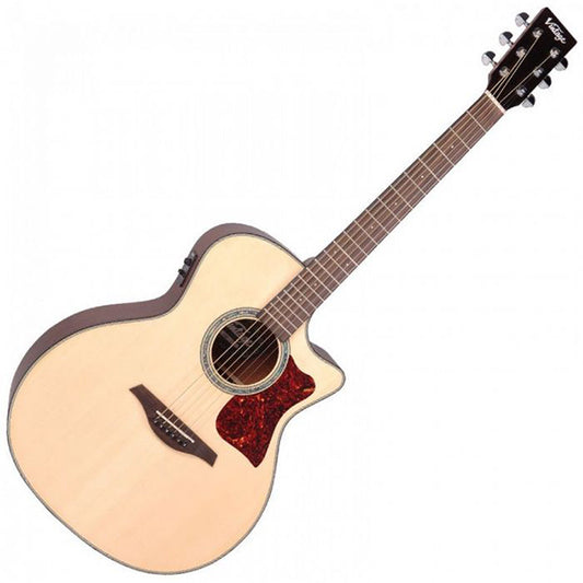 Vintage VGA900N Solid Spruce Top Grand Auditorium Electro Acoustic Guitar Natural (VGA 900N)