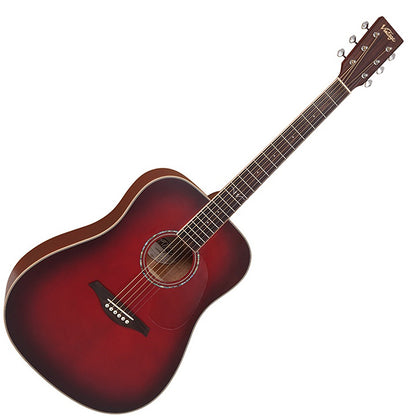 Vintage V501BGB Dreadnought Solid Sitka Acoustic Guitar Satin Burgundy Burst (V501 BGB)